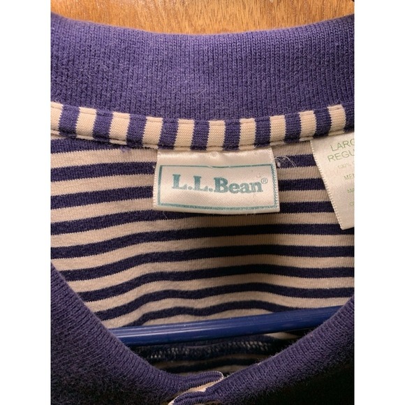 Vintage LL Bean Men's Polo Navy White Striped Regular Short Sleeve 1/4 Button L - Picture 2 of 8